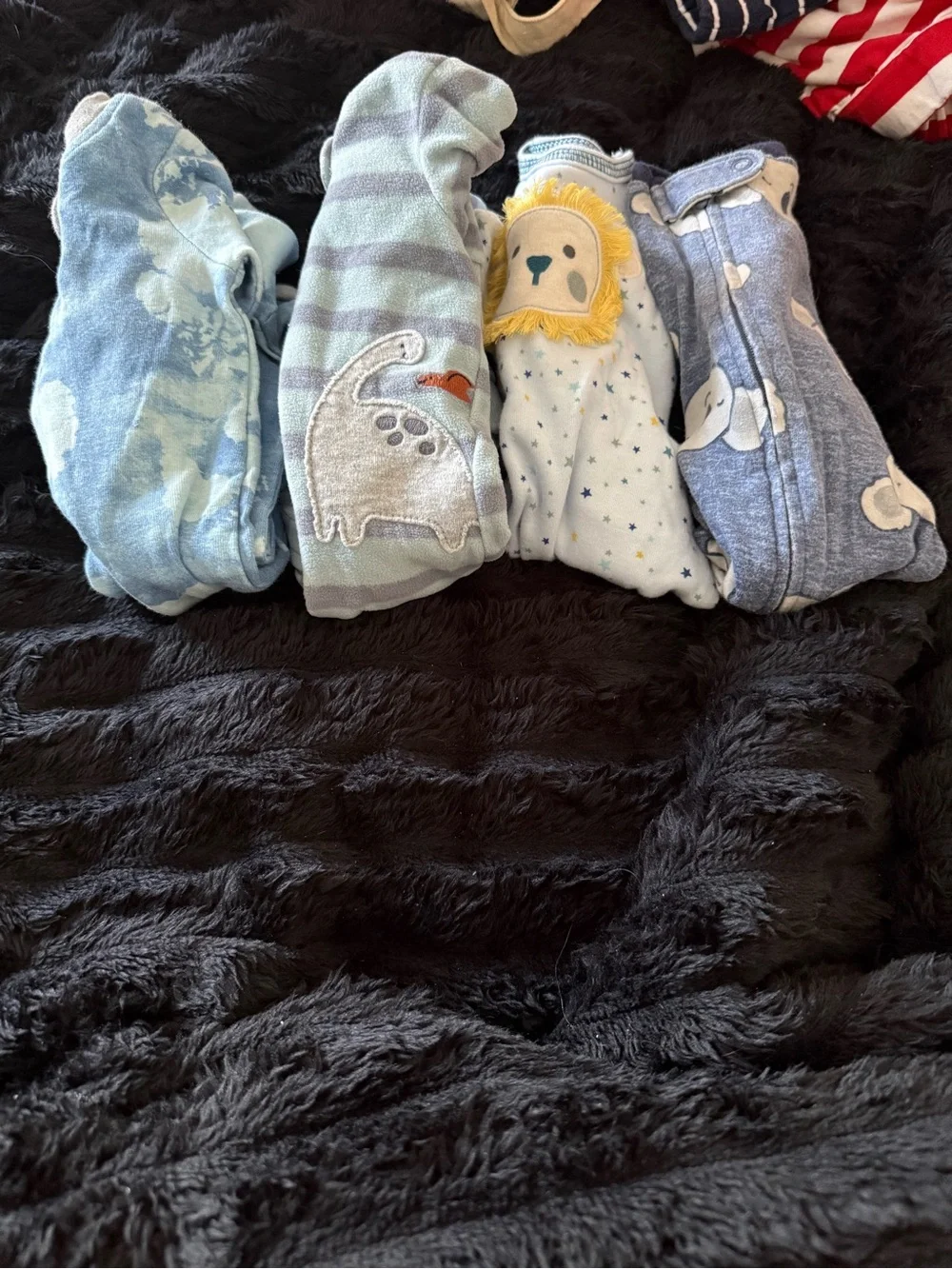 Carter's Blue & Cream Animal Print One-Piece Footies Pack